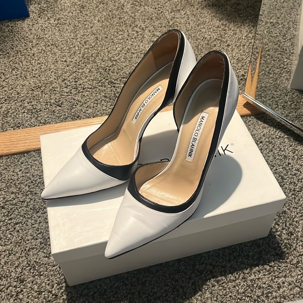 Manolo Blahnik White and Black Heels